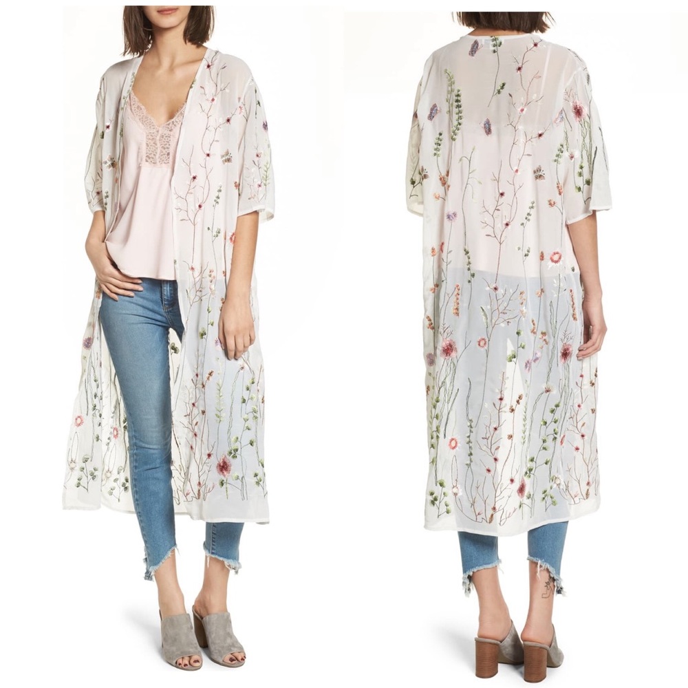 Woven Heart Embroidered Kimono